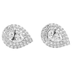 GIA Certified 1.8ct Pear-Cut Diamond Double Halo Stud Ears in 18K White Gold (Boucles d'oreilles double halo en or blanc)