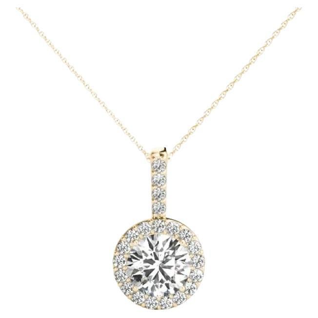 GIA Certified 1.8ct Round Diamond Milgrain Bezel Halo Pendant Necklace