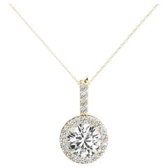 GIA Certified 1.8ct Round Diamond Milgrain Bezel Halo Pendant Necklace