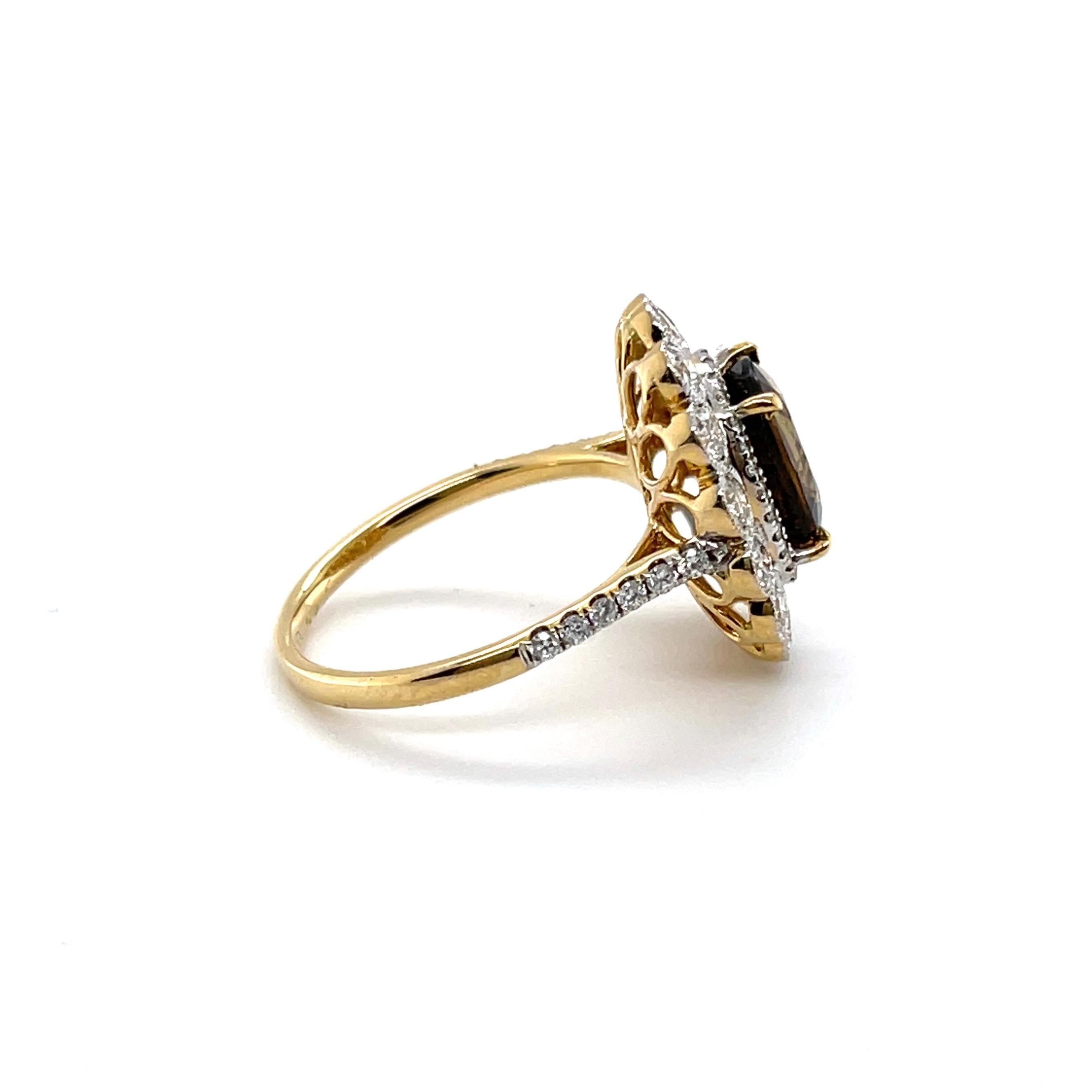 Im Angebot: GIA zertifizierter 18 Karat Gelbgold natürlicher Alexandrit & Diamant Kleid-Ring () 3