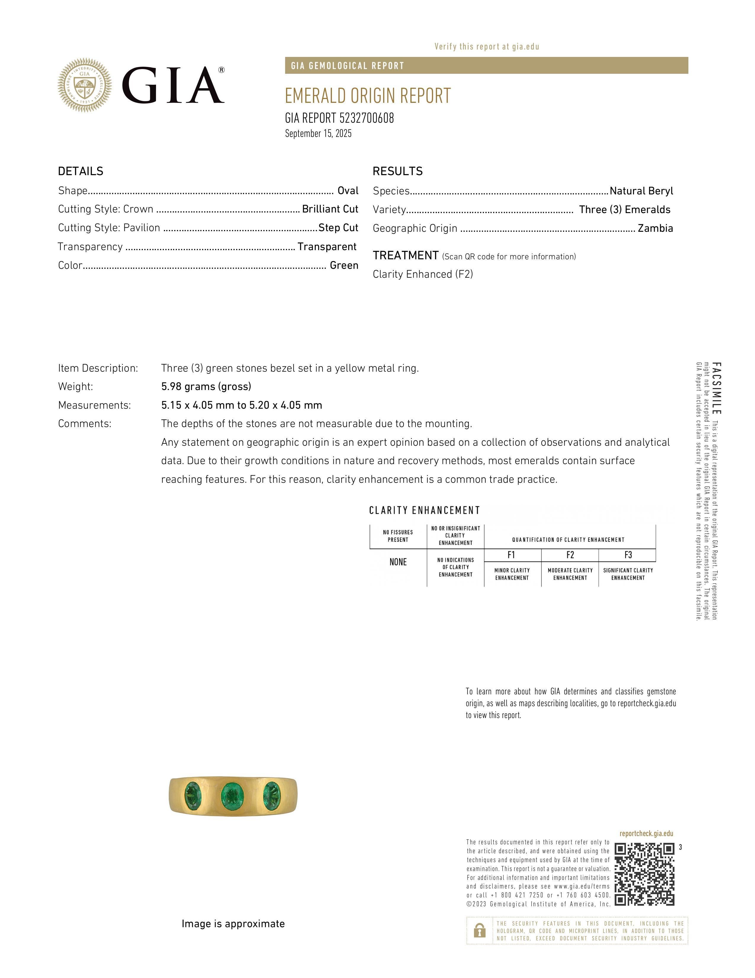 Anello zingaro a tre pietre con smeraldo vivo, vintage, 18 carati in vendita 1