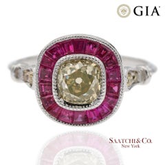 Bague de fiançailles en or blanc massif 18 carats (750) certifiée par le GIA, sertie de diamants naturels et de rubis