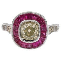 Bague de fiançailles en or blanc massif 18 carats (750) certifiée par le GIA, sertie de diamants naturels et de rubis