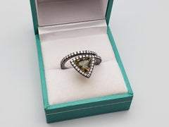 GIA Certified 18K Black Gold Irina Ferry Triangle Garnet Diamond Spiral Ring