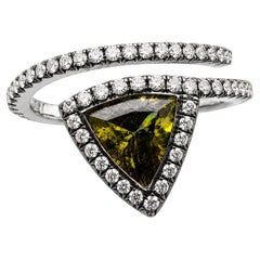GIA Certified 18K Black Gold Irina Ferry Triangle Garnet Diamond Spiral Ring