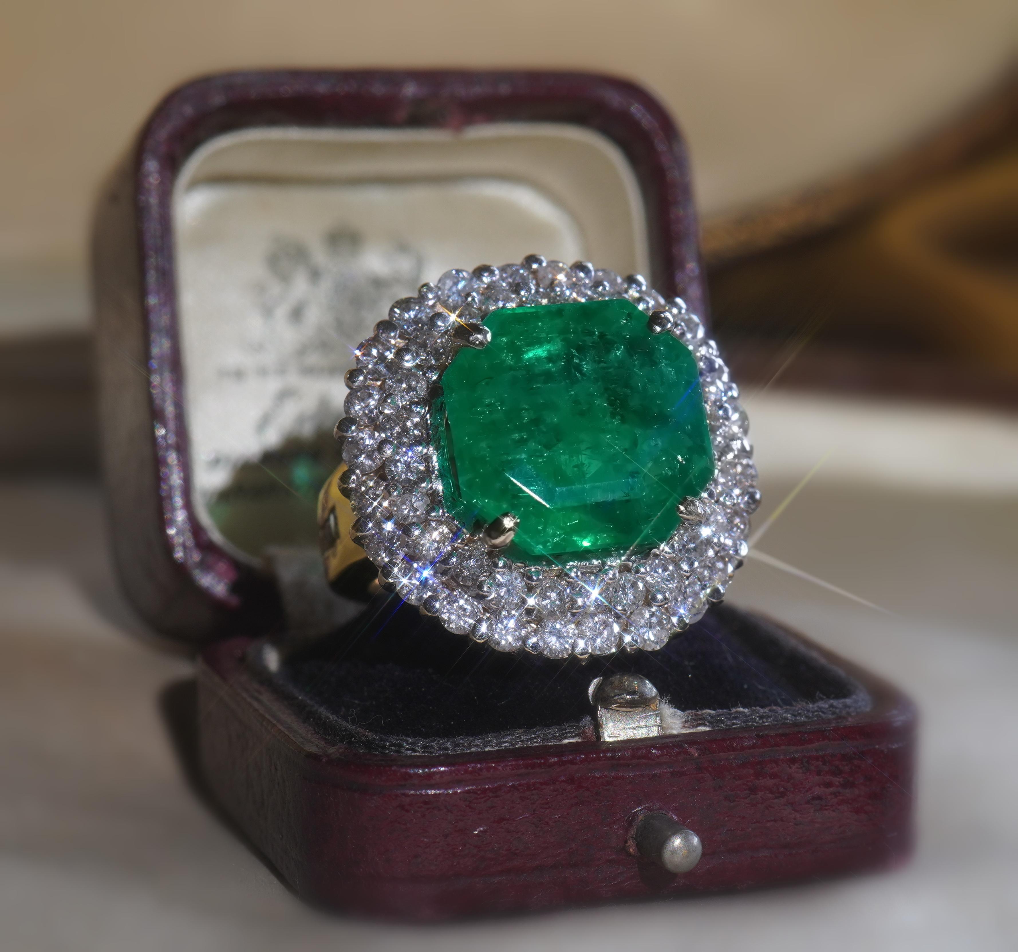 GIA 18K Colombian Green Emerald Diamond Ring Certified Huge VS Gold 14.43 Carats 7