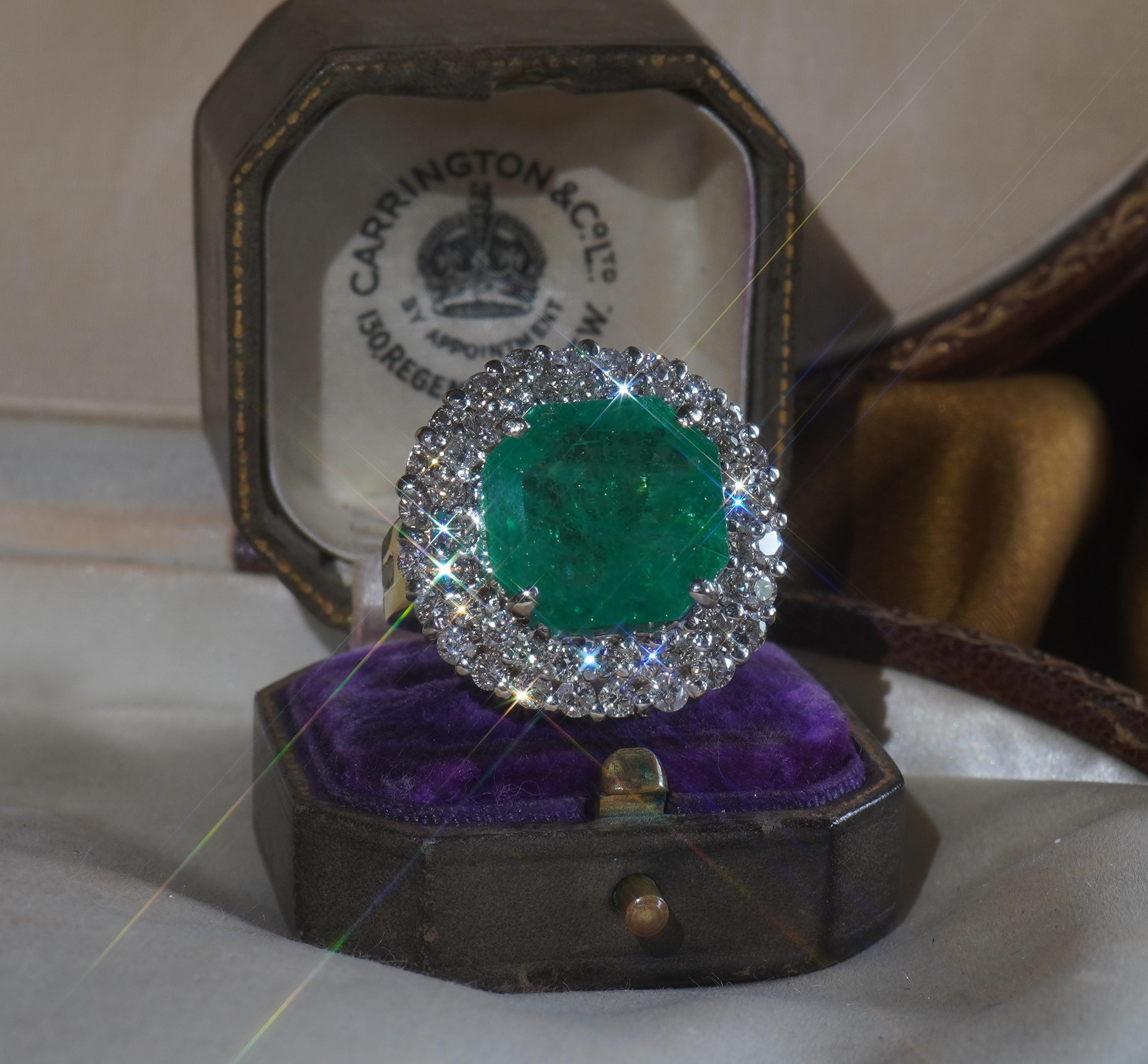 GIA 18K Colombian Green Emerald Diamond Ring Certified Huge VS Gold 14.43 Carats 3