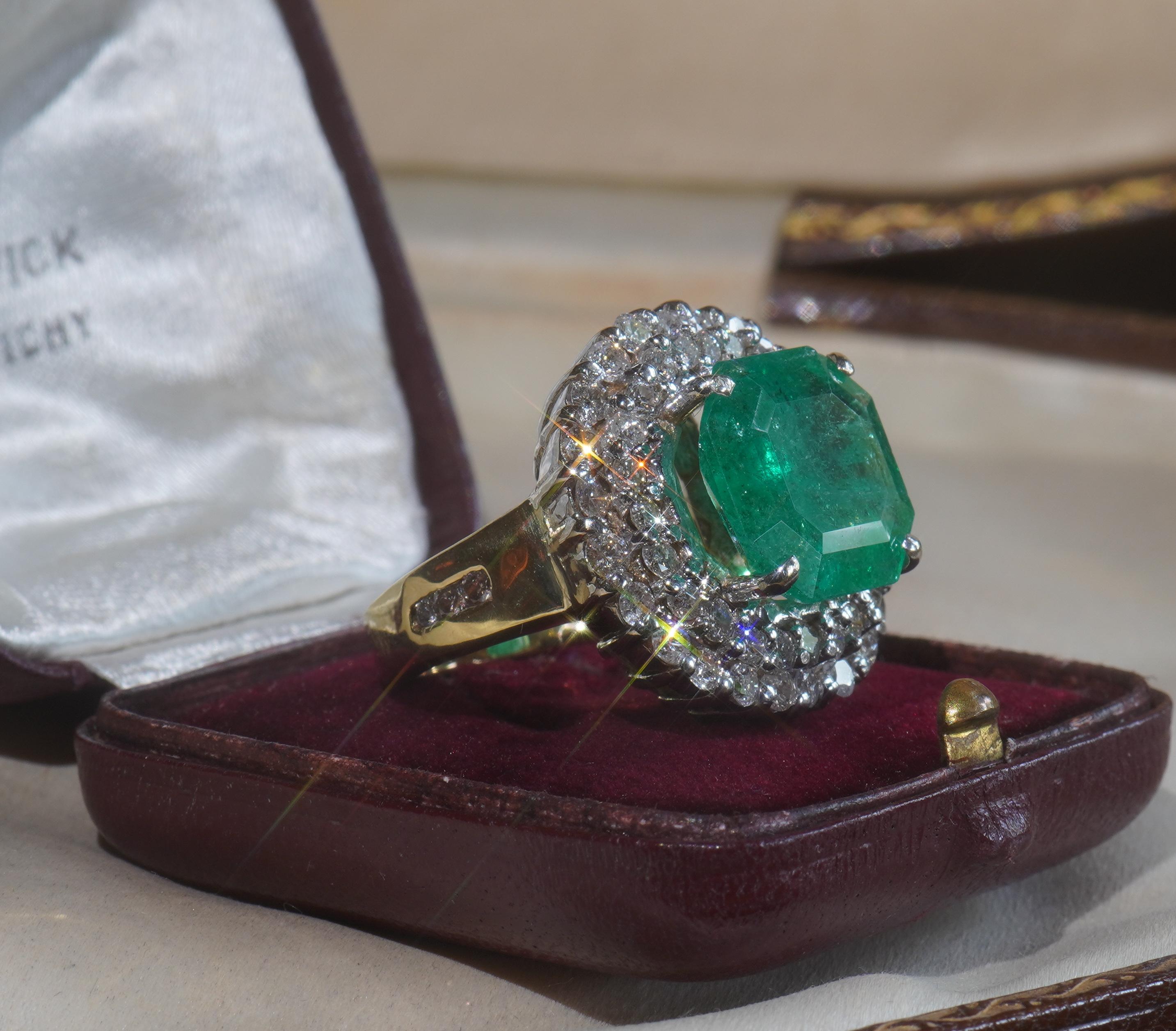GIA 18K Colombian Green Emerald Diamond Ring Certified Huge VS Gold 14.43 Carats 4