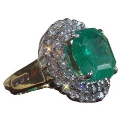 GIA 18K Colombian Green Emerald Diamond Ring Certified Huge VS Gold 14.43 Carats