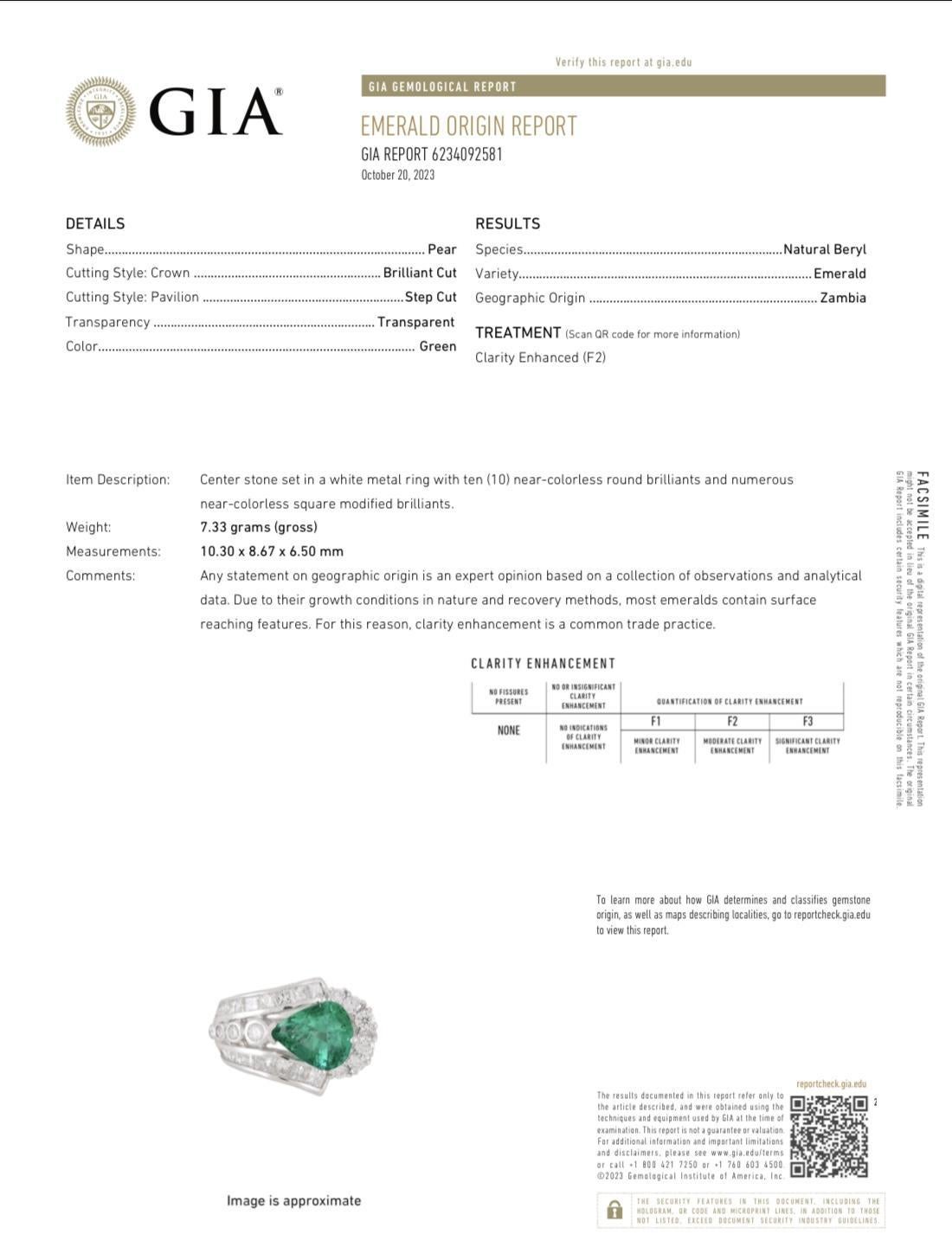 GIA Certified 18k Diamond and Emerald Ring 2