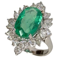 GIA Certified 18k Diamond and Emerald Ring