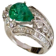 GIA Certified 18k Diamond and Emerald Ring