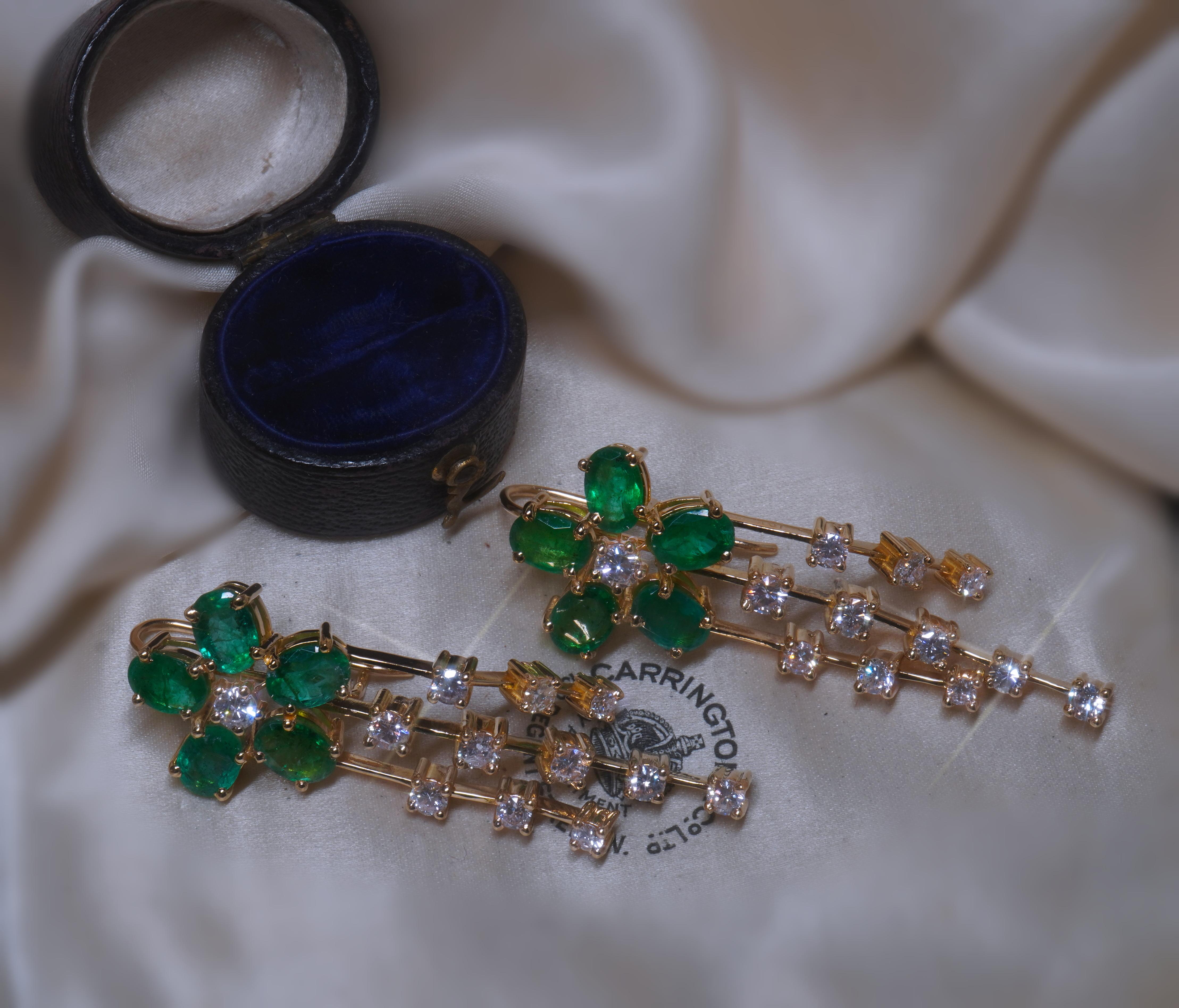 Pendientes Vintage Diamante Esmeralda Certificado GIA 18K Oro Natural VS 10,18 Quilates en venta 1