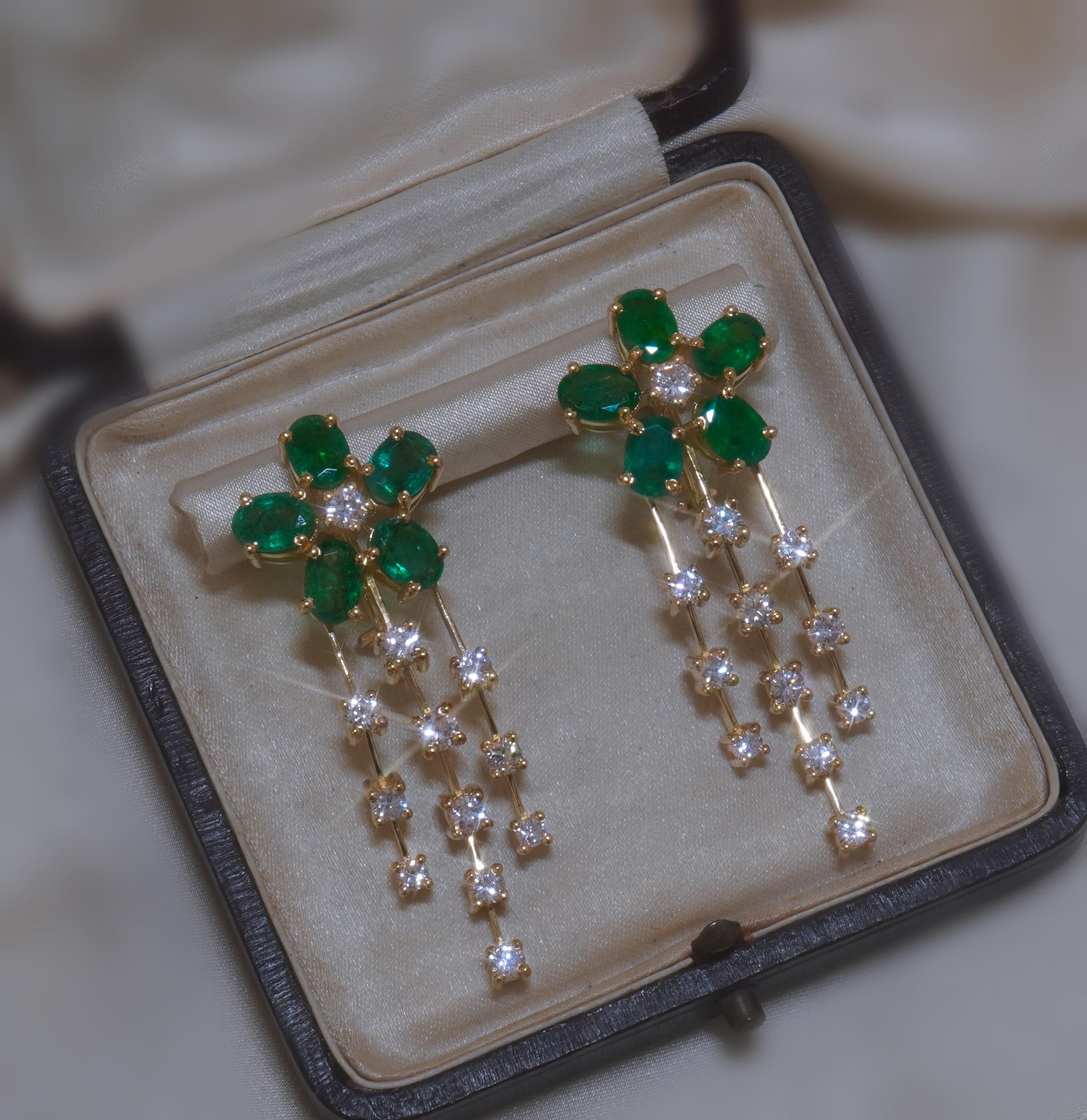 Pendientes Vintage Diamante Esmeralda Certificado GIA 18K Oro Natural VS 10,18 Quilates en venta 2