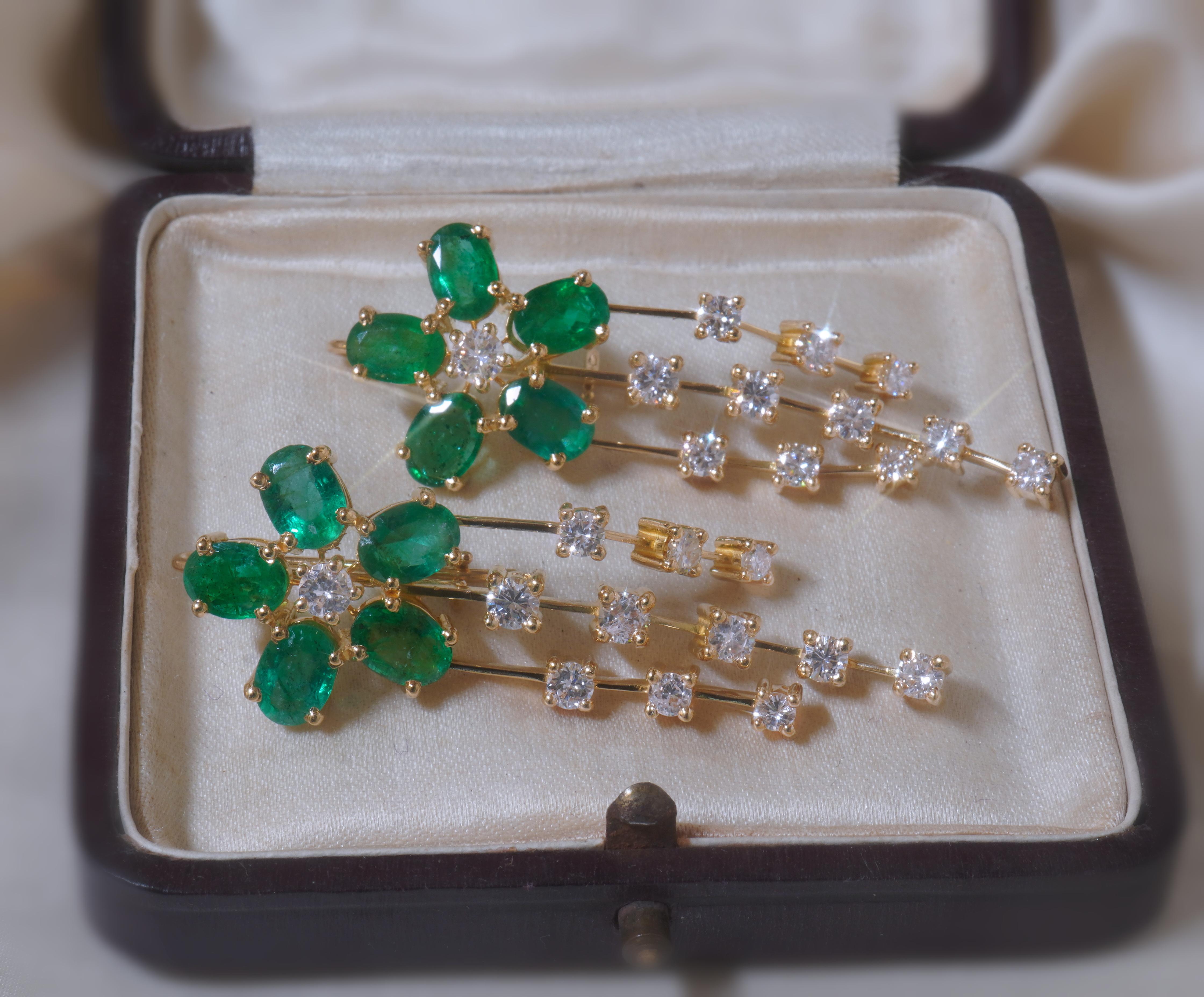 Pendientes Vintage Diamante Esmeralda Certificado GIA 18K Oro Natural VS 10,18 Quilates en venta 4