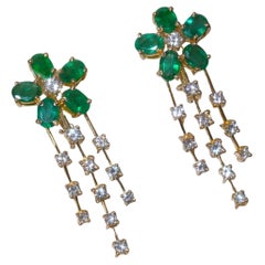 Pendientes Vintage Diamante Esmeralda Certificado GIA 18K Oro Natural VS 10,18 Quilates