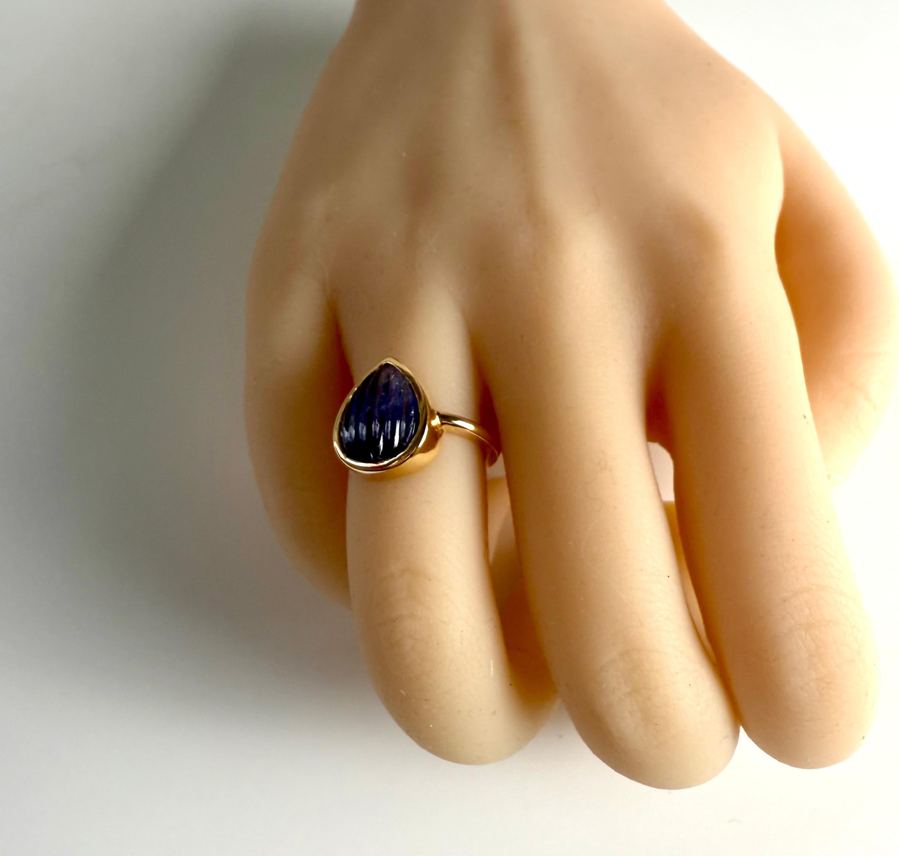 Pear Cut GIA Certified 18K Gold Bezel Solitaire Ring 4.70-carat Burma sapphire No Heat For Sale