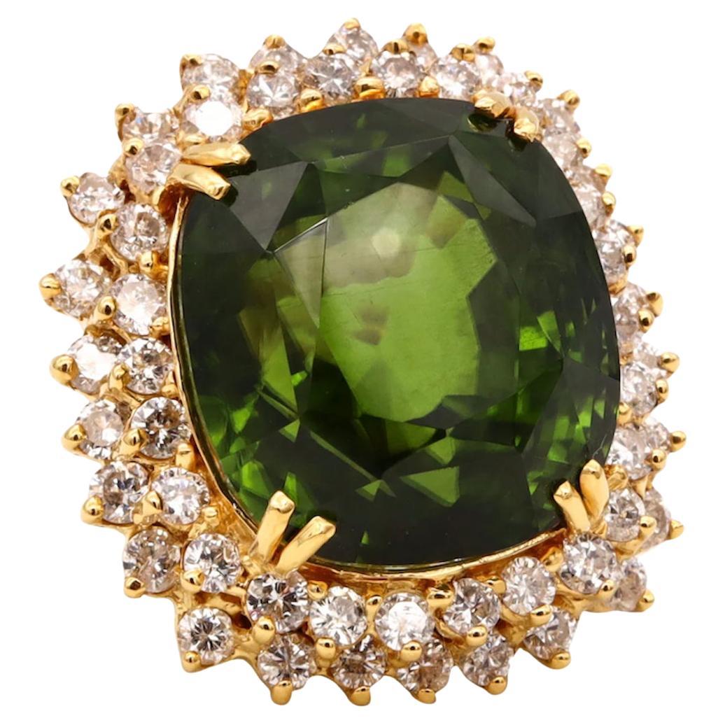 67.79 Carat GIA Certified  Peridot and Diamonds 18K Gold  Estate Cocktail Ring