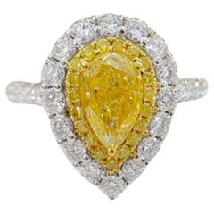 GIA-zertifizierter gelber Diamant-Cocktailring mit doppeltem Halo