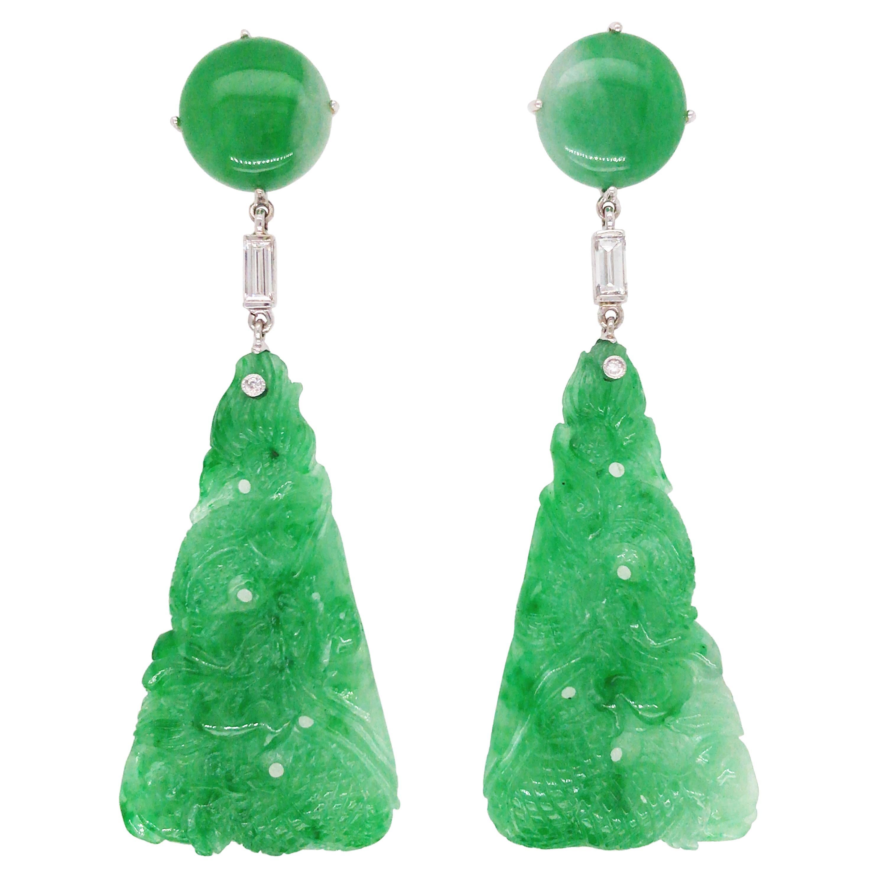 Boucles d'oreilles en or 18 carats avec jade et diamants certifiés GIA