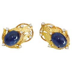 Pendientes de zafiro azul y diamantes naturales de 14,50 quilates en oro de 18 quilates certificado por el GIA
