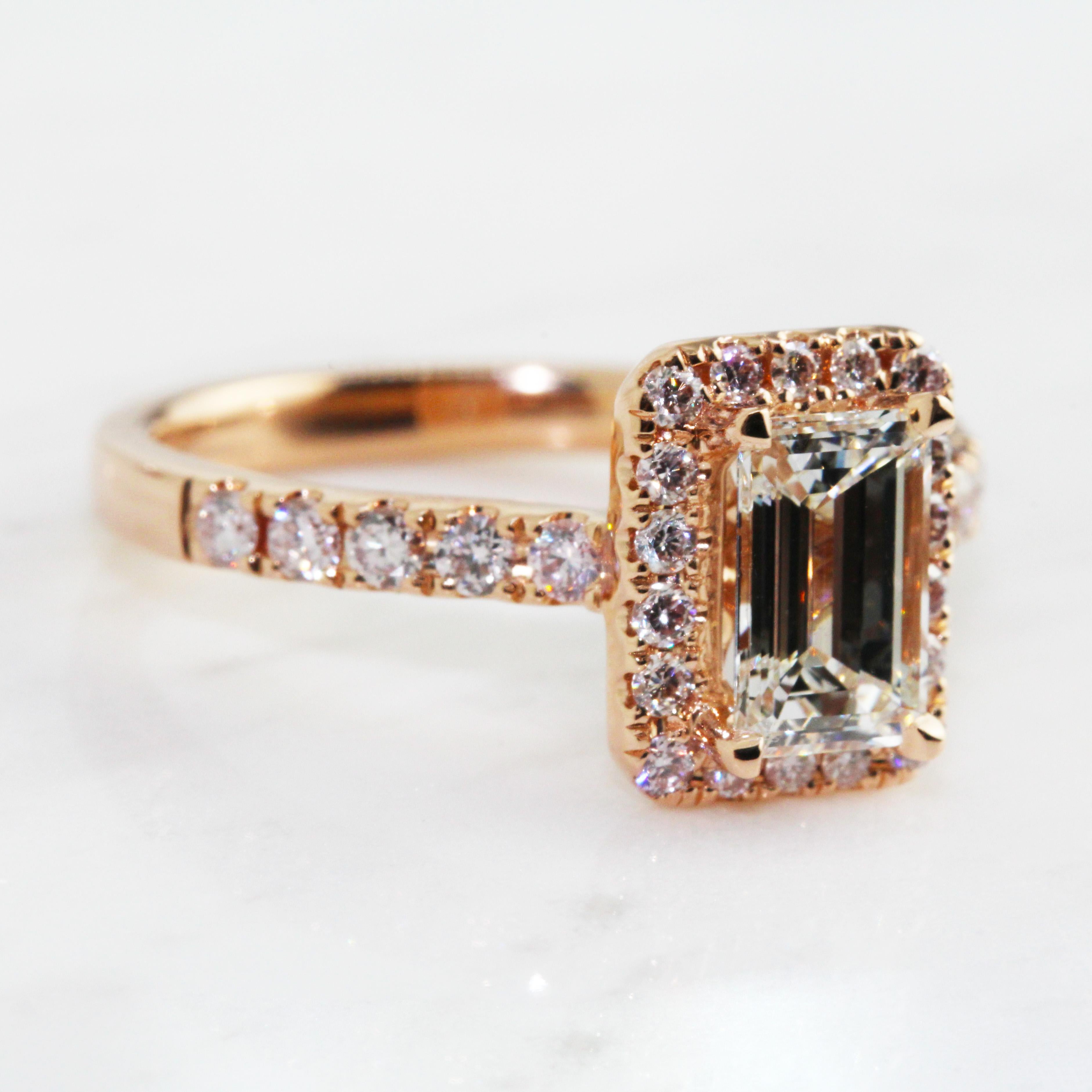 Contemporary GIA Certified 18 Karat Rose Gold Emerald Cut Diamond Engagement Ring