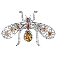 GIA Certified 18K Tri Color Gold Diamond and Colored Stones Bee Brooch