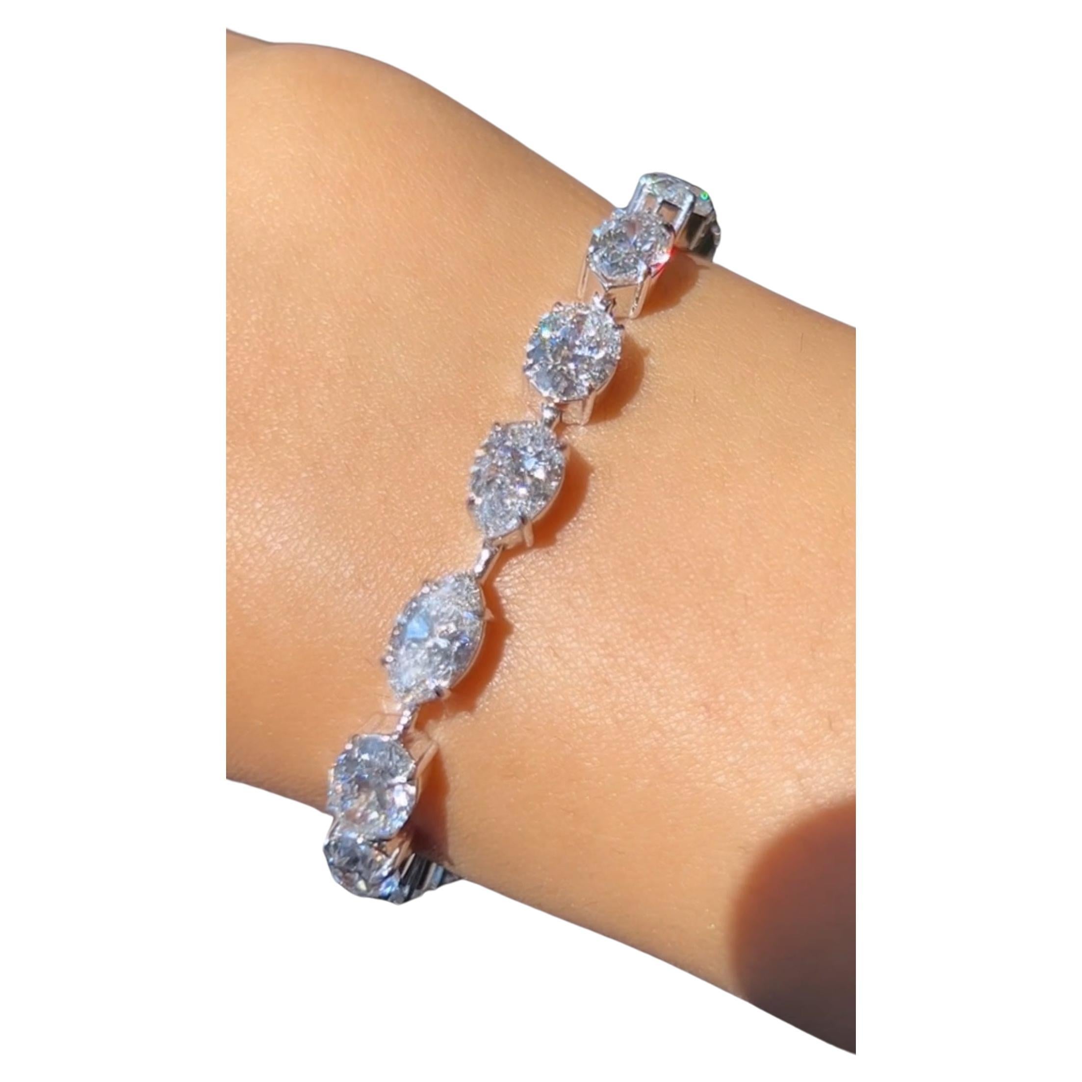 Bracciale Dimond a forma ovale, pera e marquise di Issac Nussbaum 18K WG 16,20Carati. in vendita