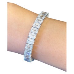 Issac Nussbaum 18K WG 34.02 Carat Emerald Cut Diamond Tennis Bracelet.