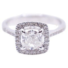 GIA Certified 18K White Gold 1.30ct Cushion Cut Diamond Engagement Ring
