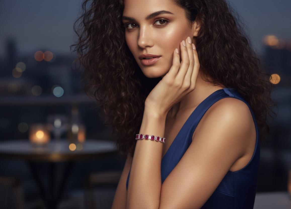 Bracelet tennis en or blanc 18K certifié GIA avec rubis birman et diamants Neuf - En vente à Chicago, IL