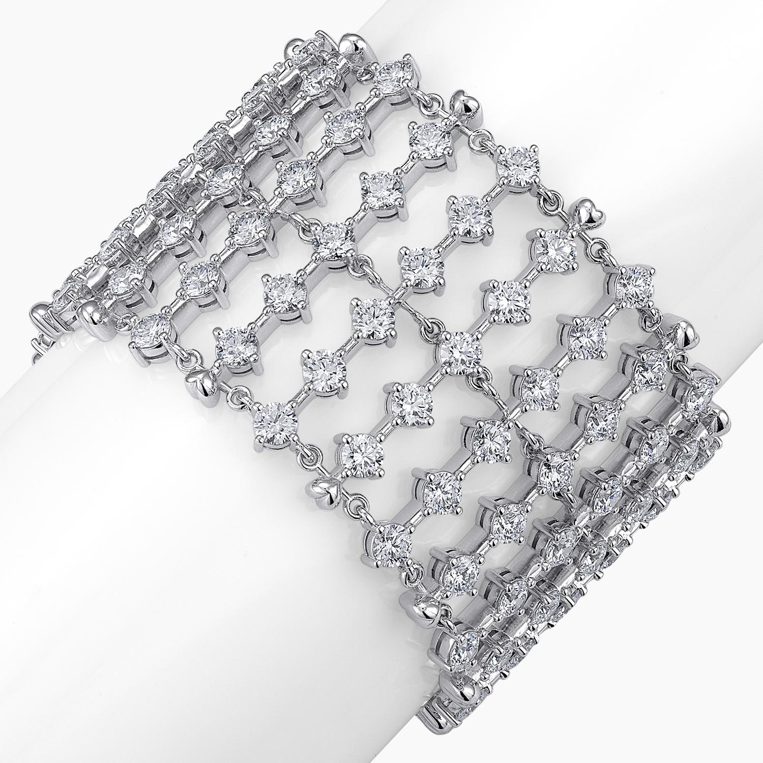 GIA-zertifizierte natürliche Six Row Round Diamond Armband für Damen oder Herren