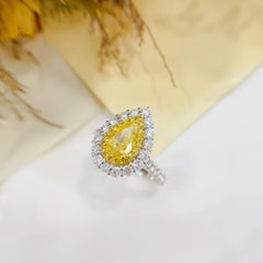 GIA Certified 18K White Gold Pear-cut Yellow Diamond Ring
