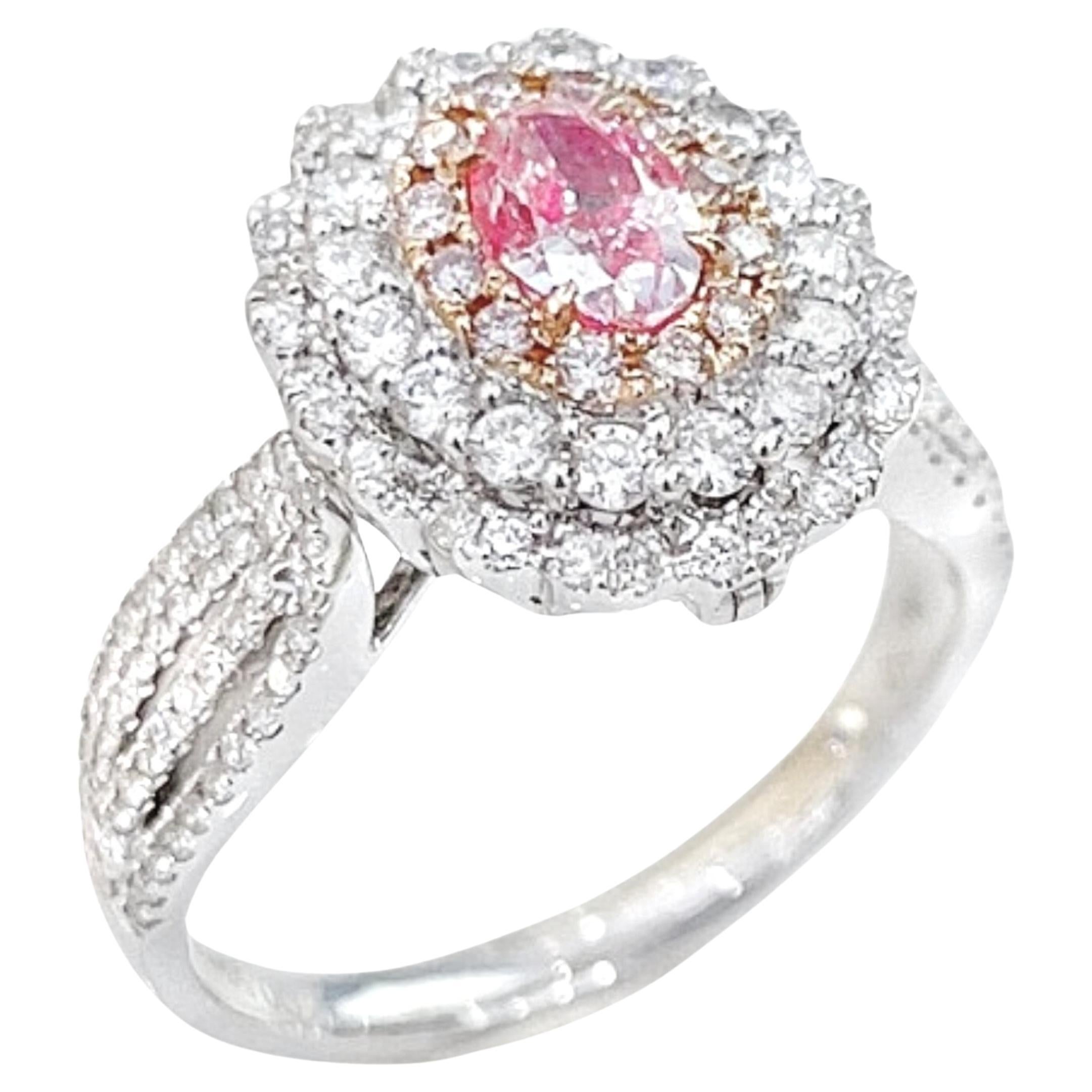 Anillo de Diamante Rosa de Oro Blanco de 18 K Certificado por el GIA