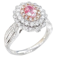 Anillo de Diamante Rosa de Oro Blanco de 18 K Certificado por el GIA