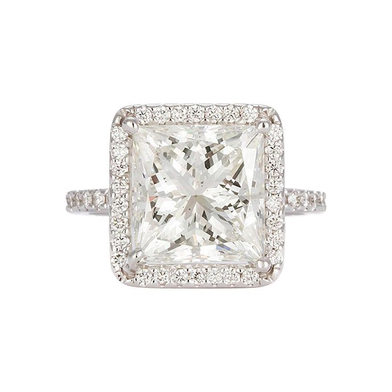 GIA Certified 18K White Gold & Princess Cut Diamond Halo Engagement Ring 6.15ctw