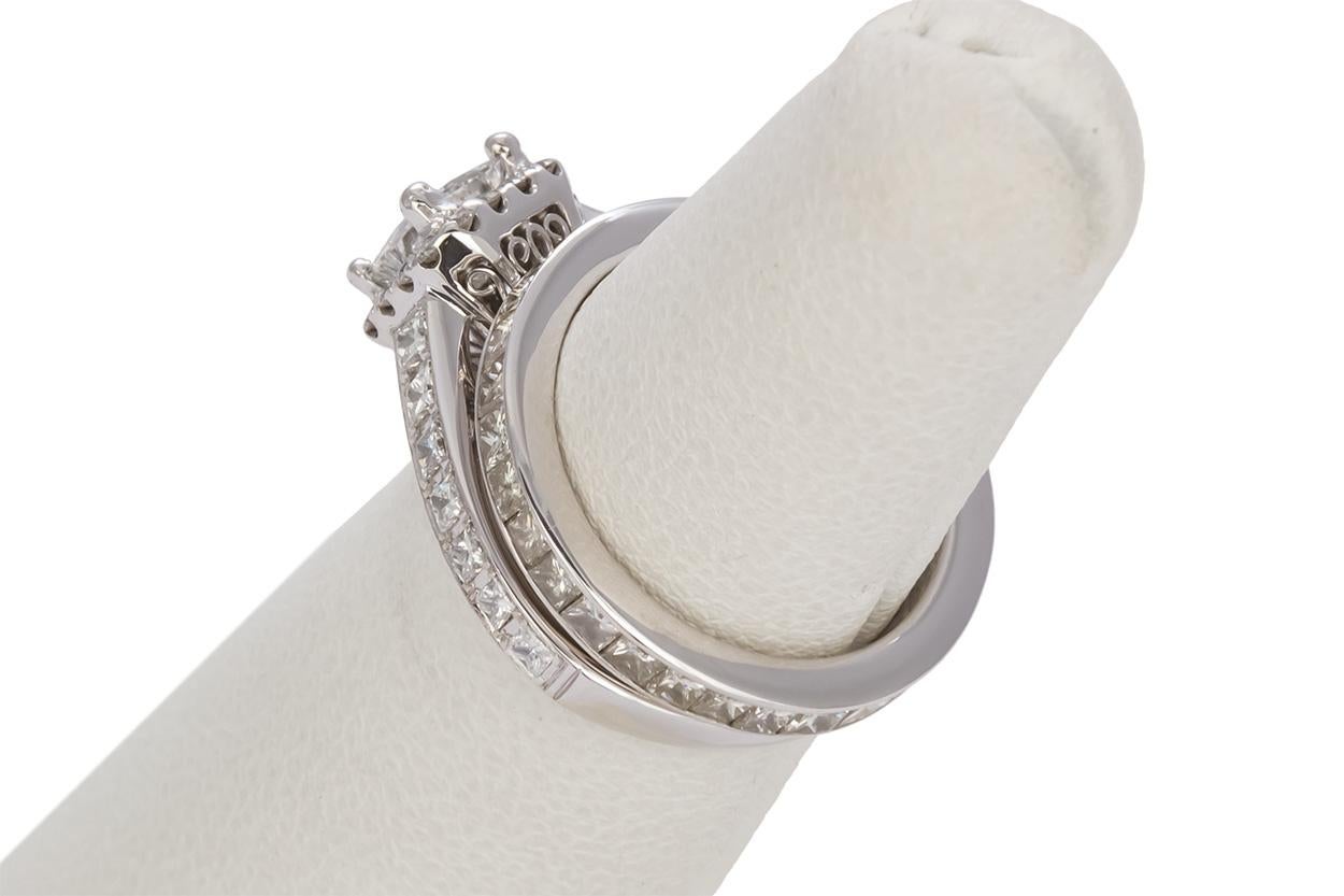 GIA Certified 18 Karat Gold and Princess Diamond Halo Wedding Set 3.58 Carat For Sale 4