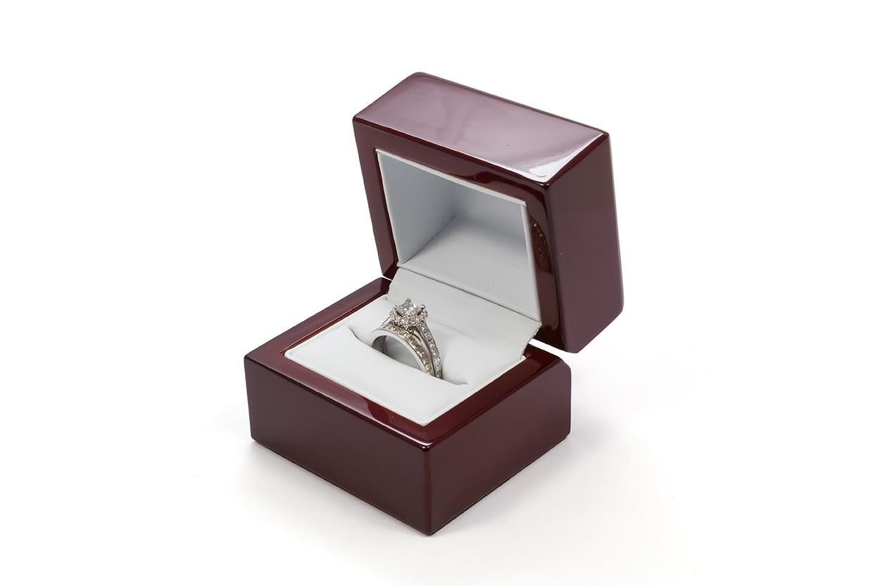 GIA Certified 18 Karat Gold and Princess Diamond Halo Wedding Set 3.58 Carat For Sale 5