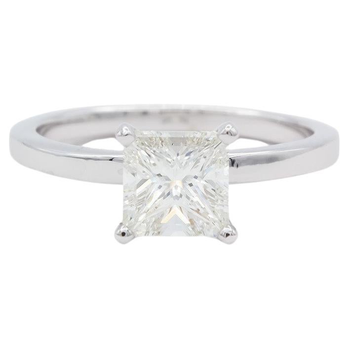 GIA Certified 18k White Gold & Princess Diamond Solitaire Engagement Ring 1.50ct For Sale