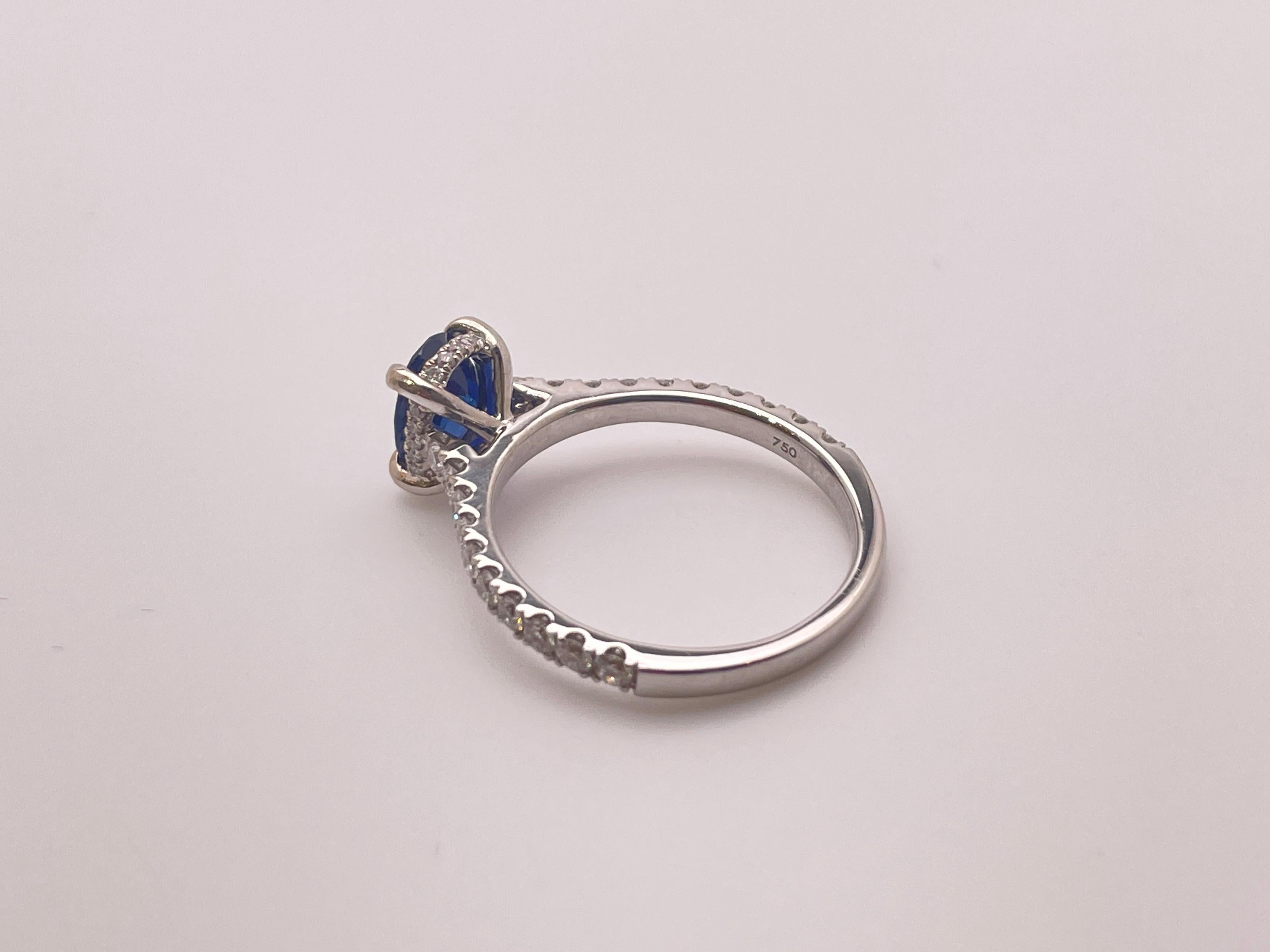 GIA Certified 18K White Gold Sapphire Diamond Engagement Ring For Sale 5