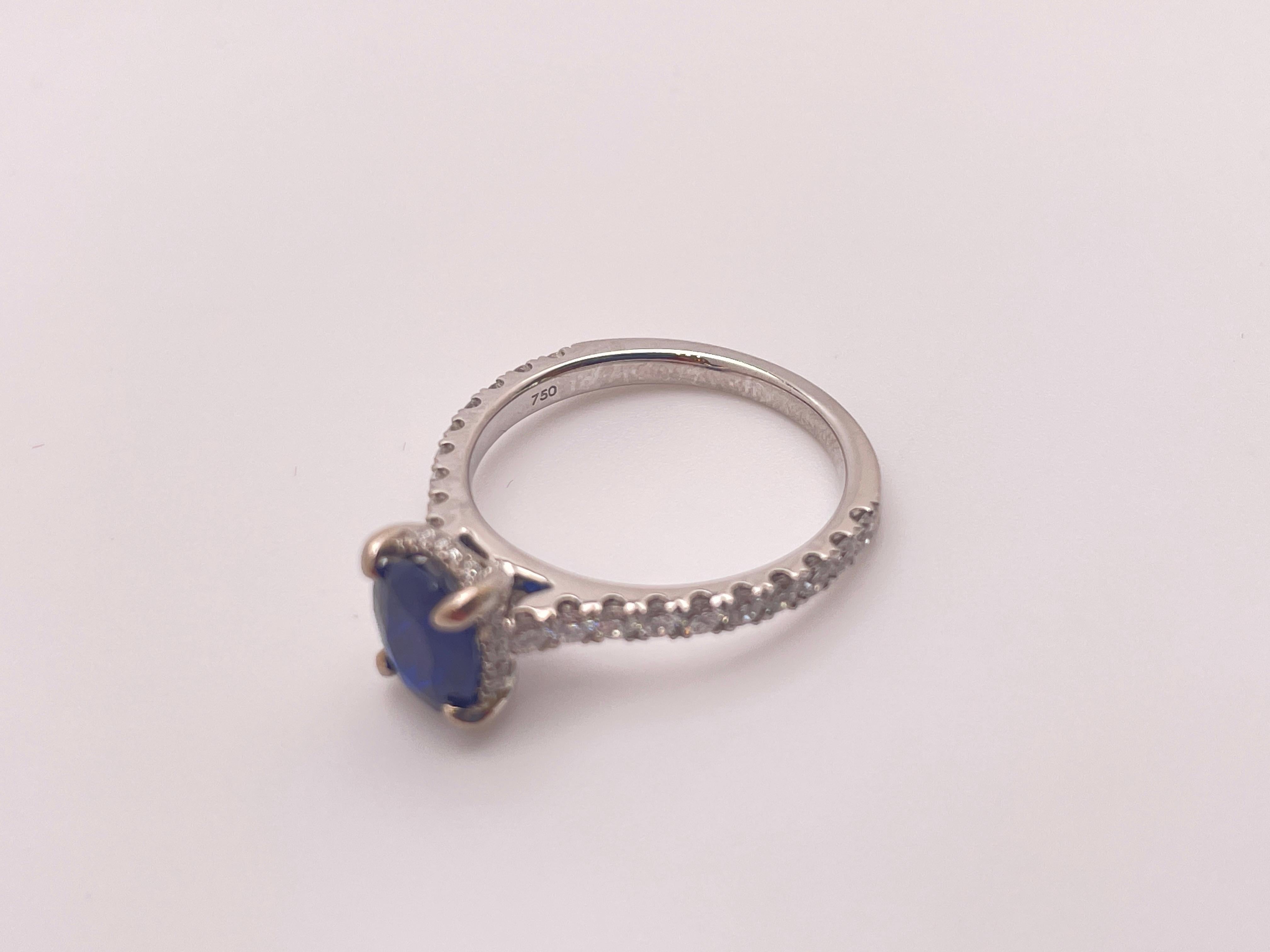 GIA Certified 18K White Gold Sapphire Diamond Engagement Ring For Sale 6
