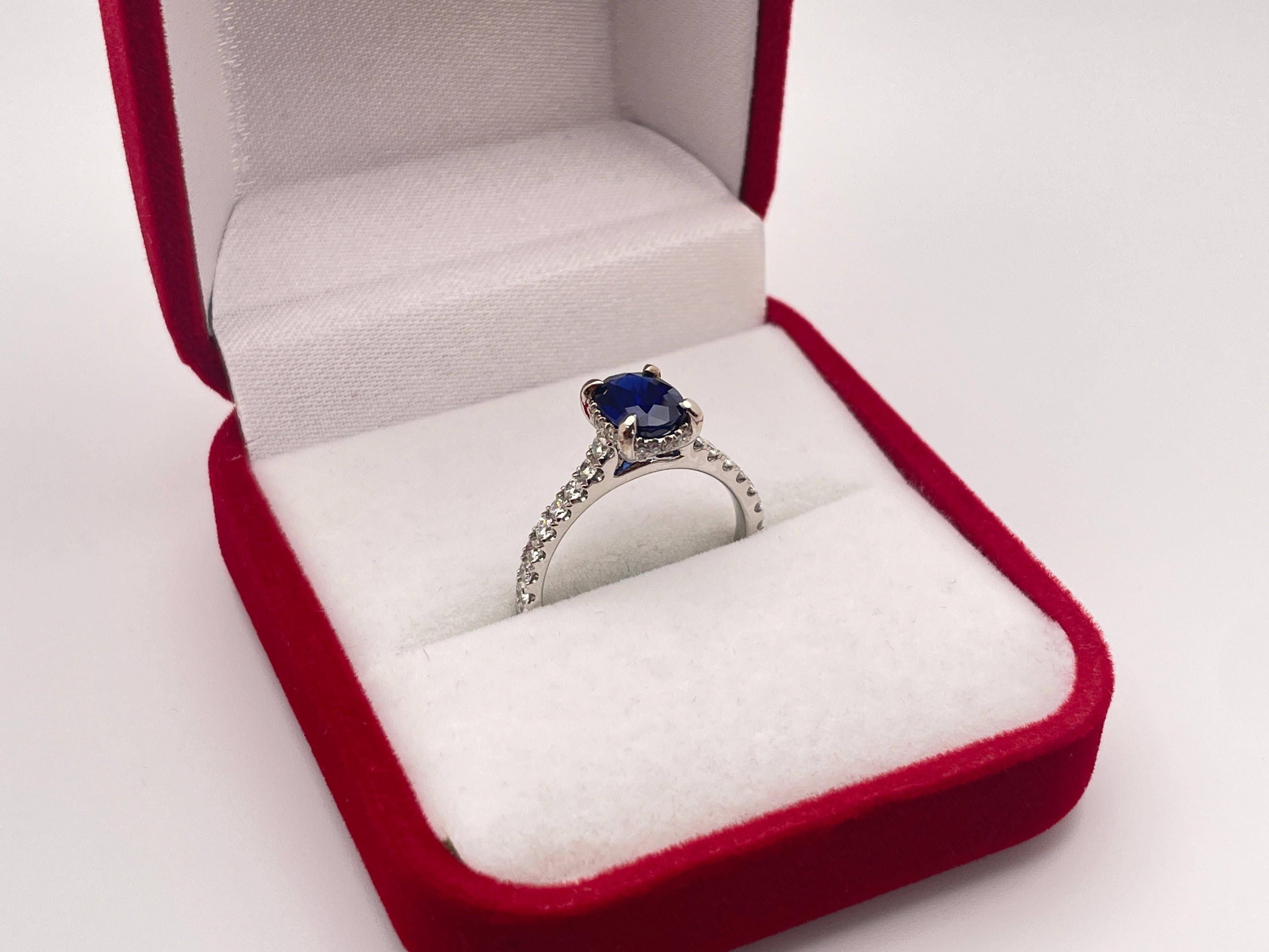 GIA Certified 18K White Gold Sapphire Diamond Engagement Ring For Sale 1