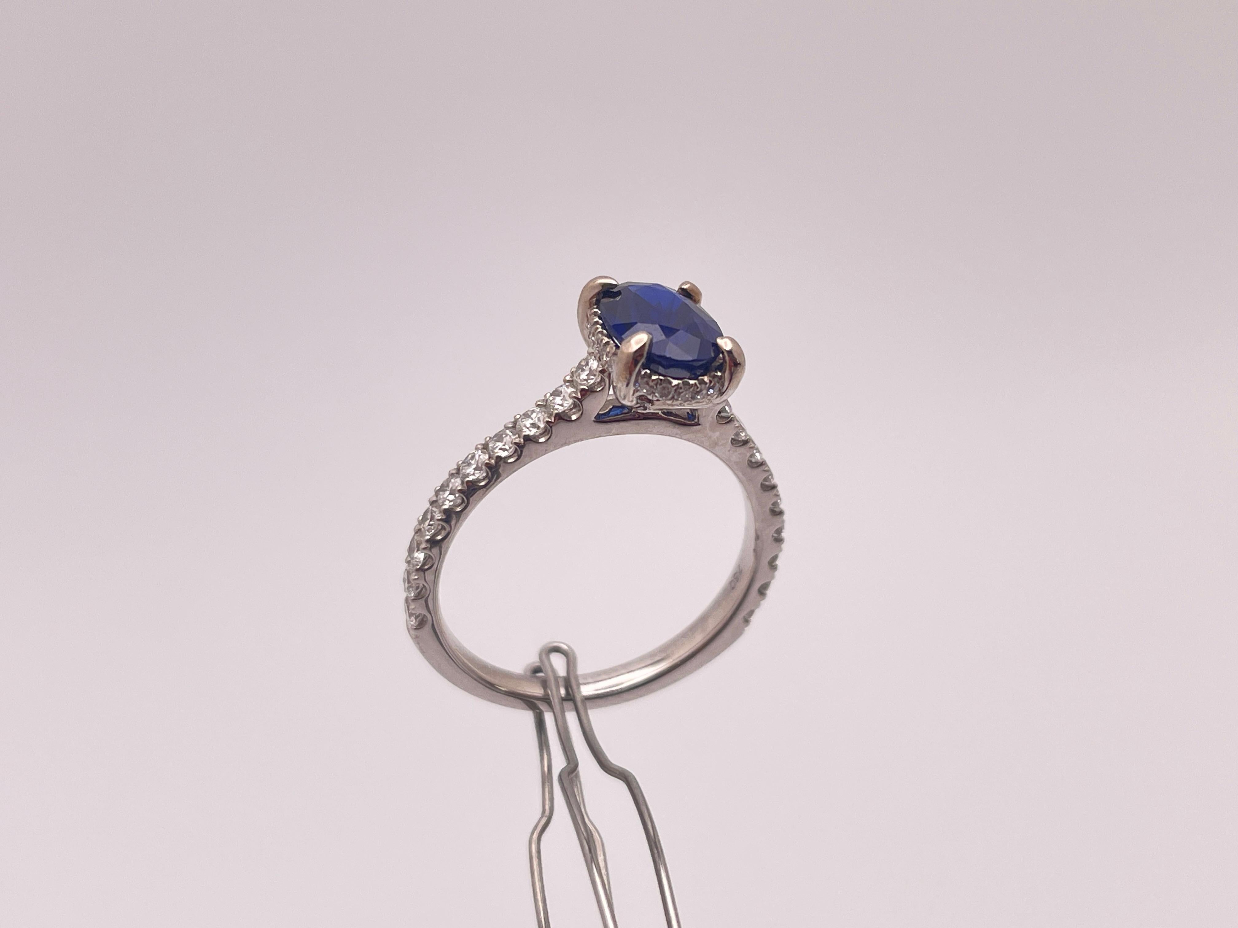 GIA Certified 18K White Gold Sapphire Diamond Engagement Ring For Sale 2