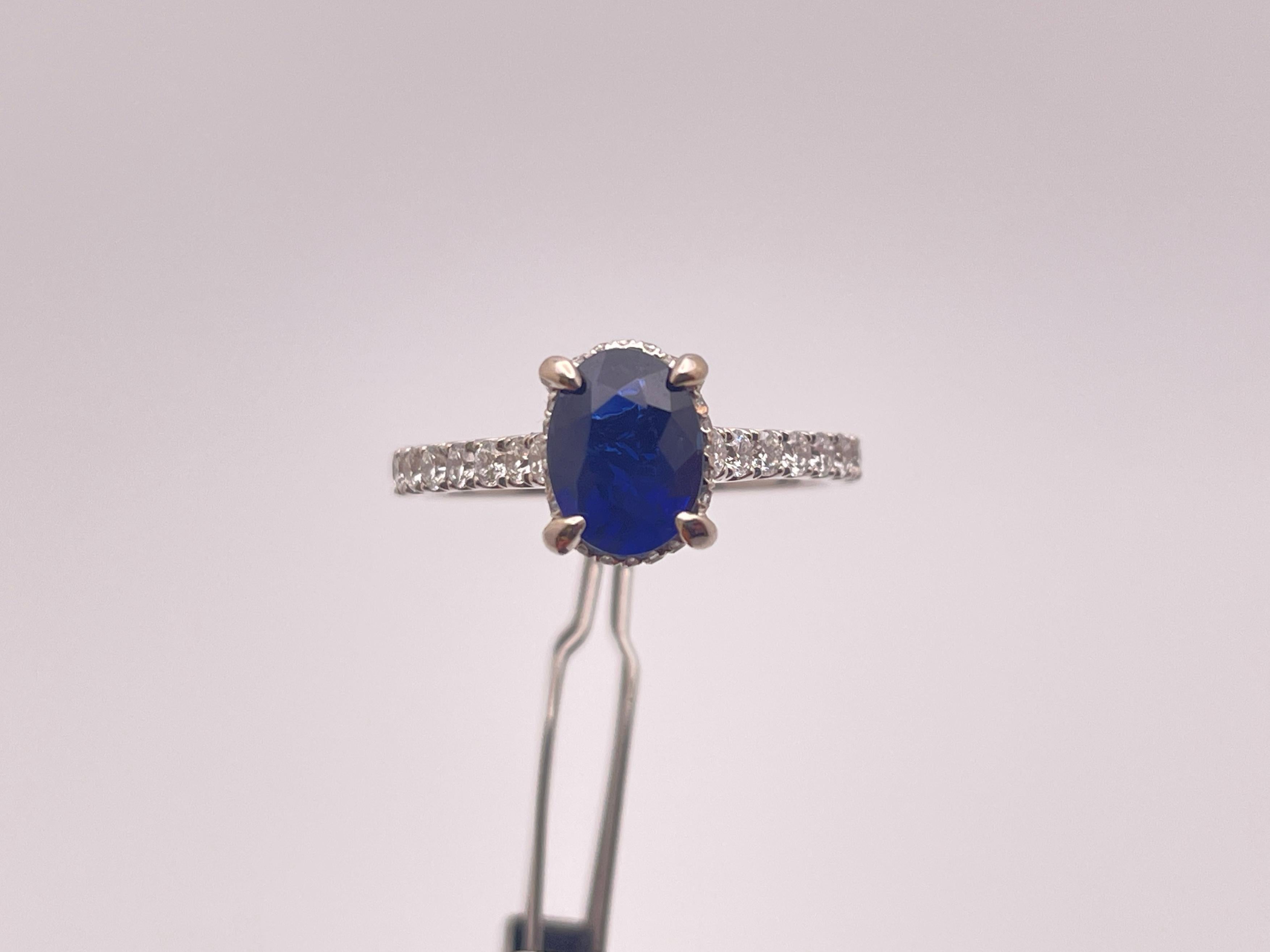 GIA Certified 18K White Gold Sapphire Diamond Engagement Ring For Sale 3