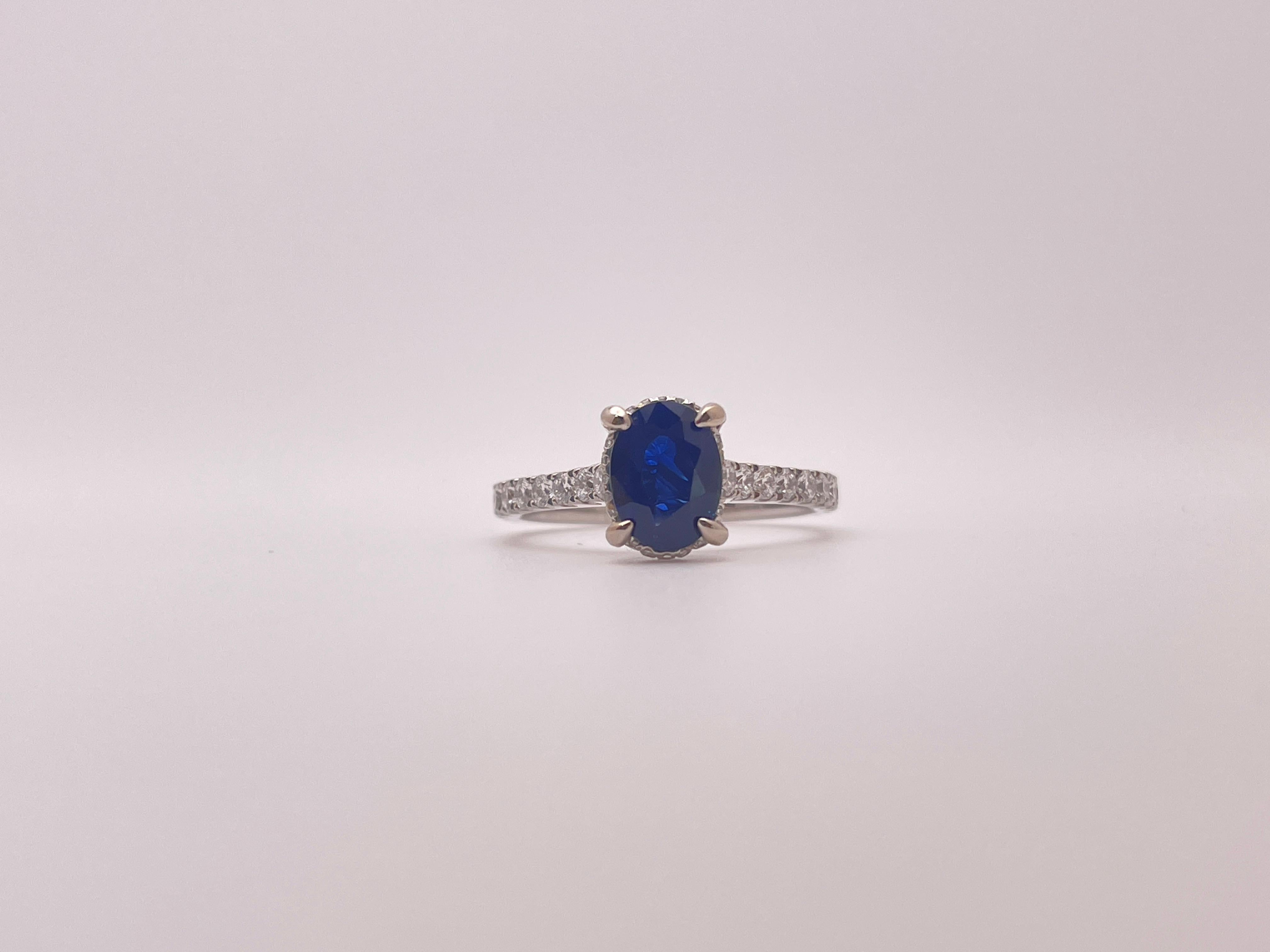 GIA Certified 18K White Gold Sapphire Diamond Engagement Ring For Sale 4