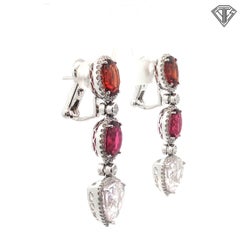 Pendientes de gota de oro blanco de 18 quilates con certificado GIA Espessartina Rubelita Kunzita Diamante