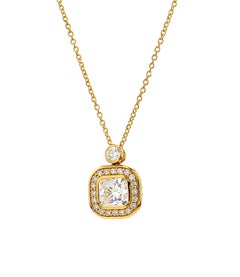 GIA Certified 1.00ct Cushion-Cut Diamond Halo Pendant in 18K Gold