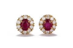 GIA Certified 18 Karat Yellow Gold Diamond Halo & Burma Ruby Earrings