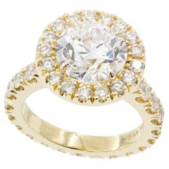 GIA Certified 18K Yellow Gold & Diamond Halo Engagement Ring 4.50ctw G/VVS2