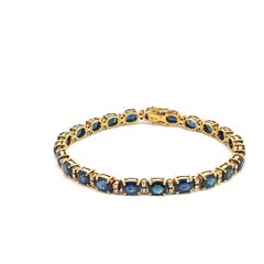 GIA Certified 18k Yellow Gold Diamond & Sapphire Tennis Bracelet - 7in